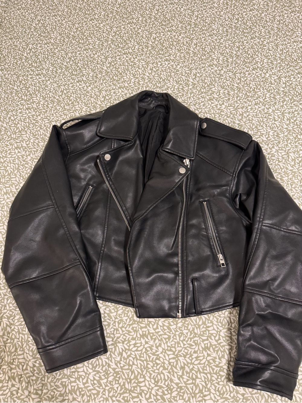 Amazon Black Faux Leather Moto Jacket with Silver Hardware